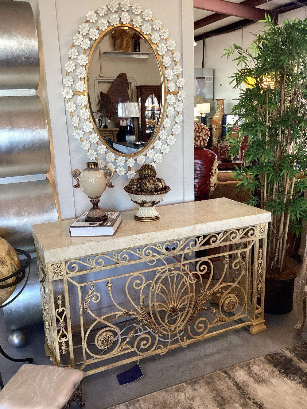 Marble top metal console table|3551