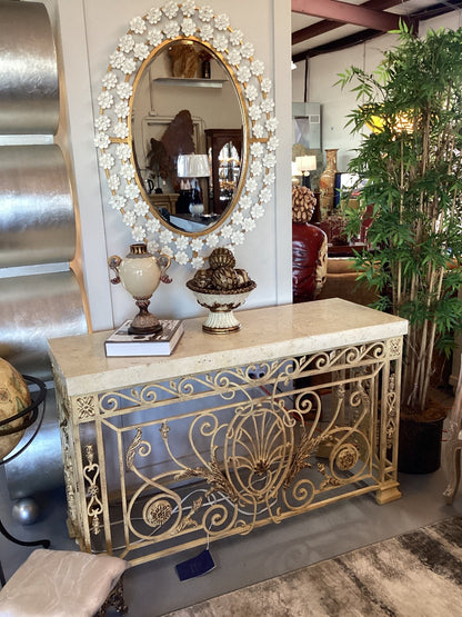 Marble top metal console table|3551