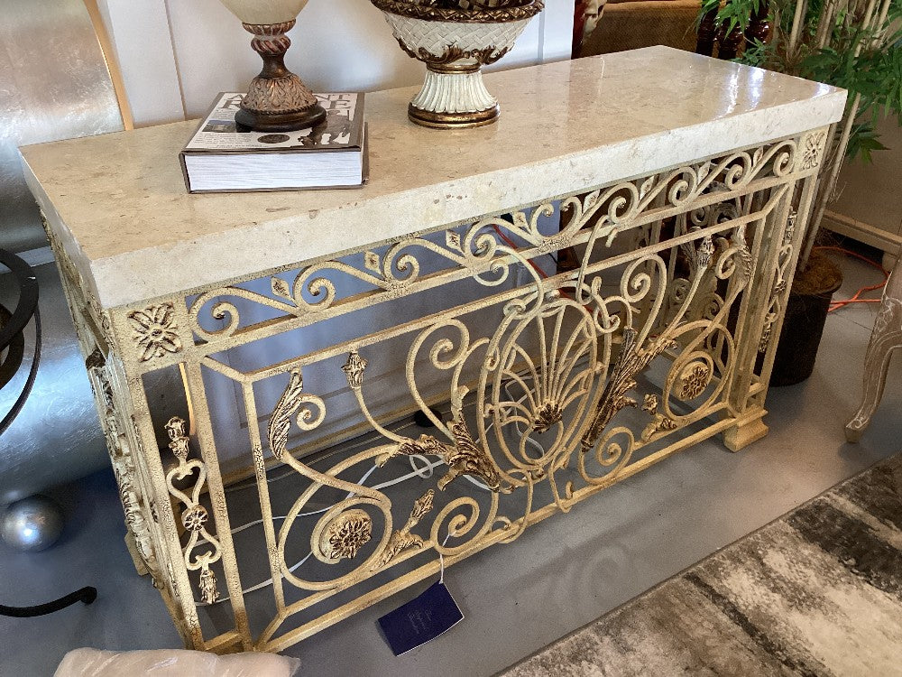 Marble top metal console table|3552