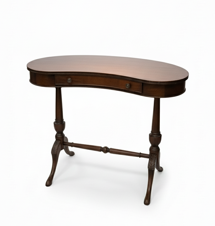 Wooden table with curved top on a white background