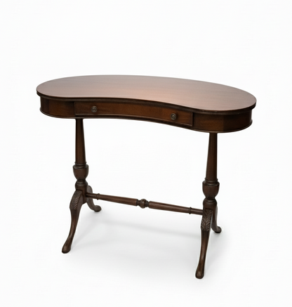 Wooden table with curved top on a white background