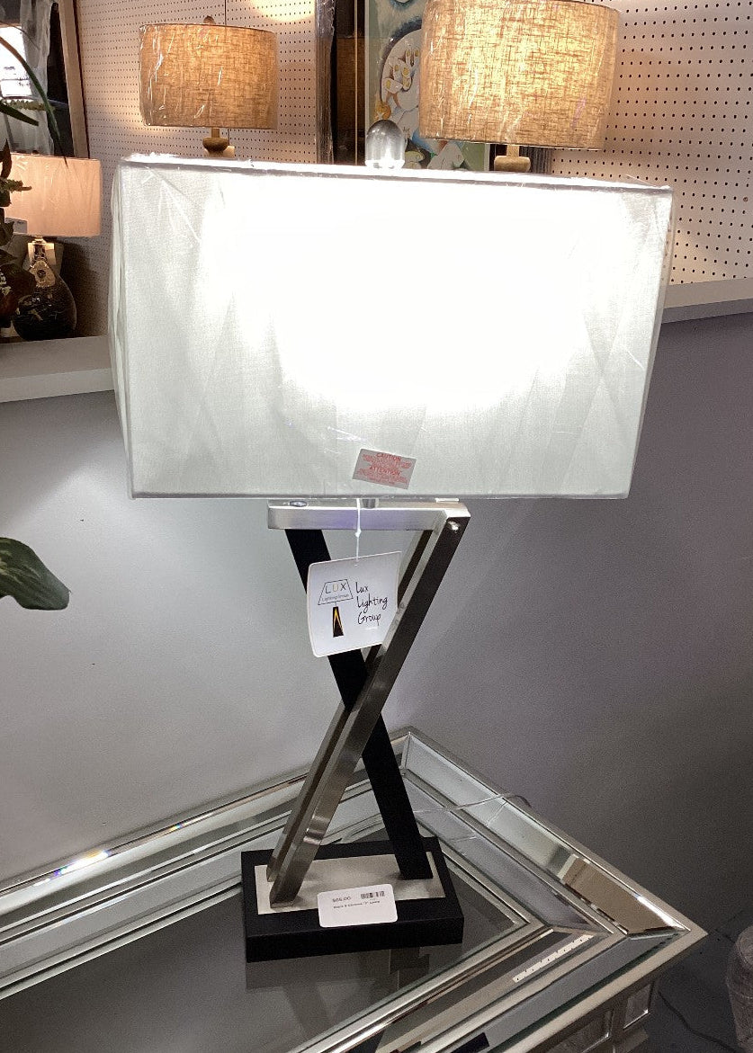 Lux Lighting X Shape Black and Silver Metal Table Lamp|3706