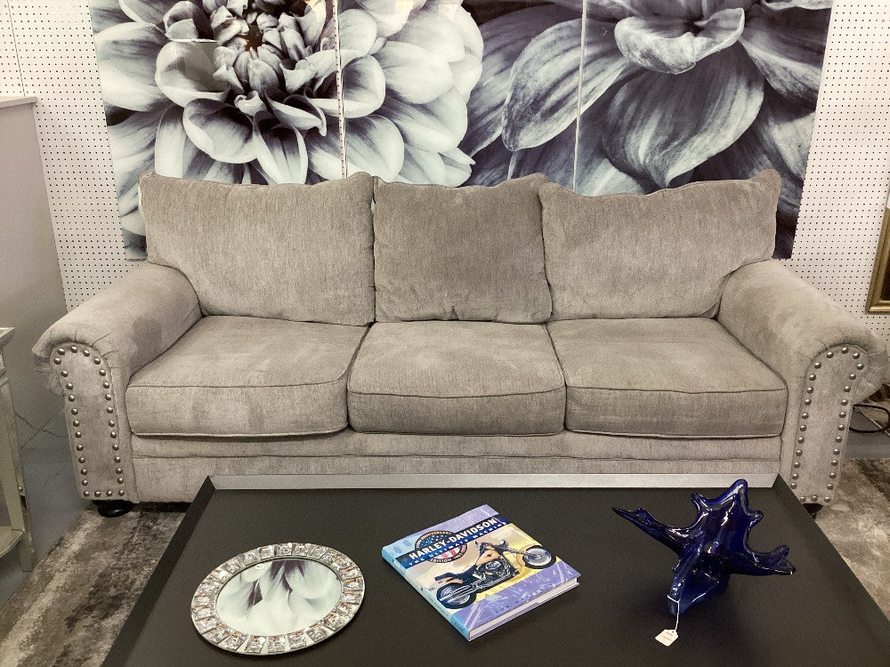 Fabric Gray nail head couch|3717