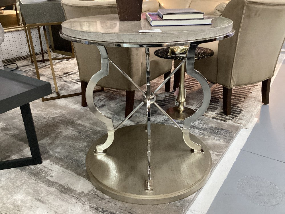 modern faux stone table with chrome base|3719