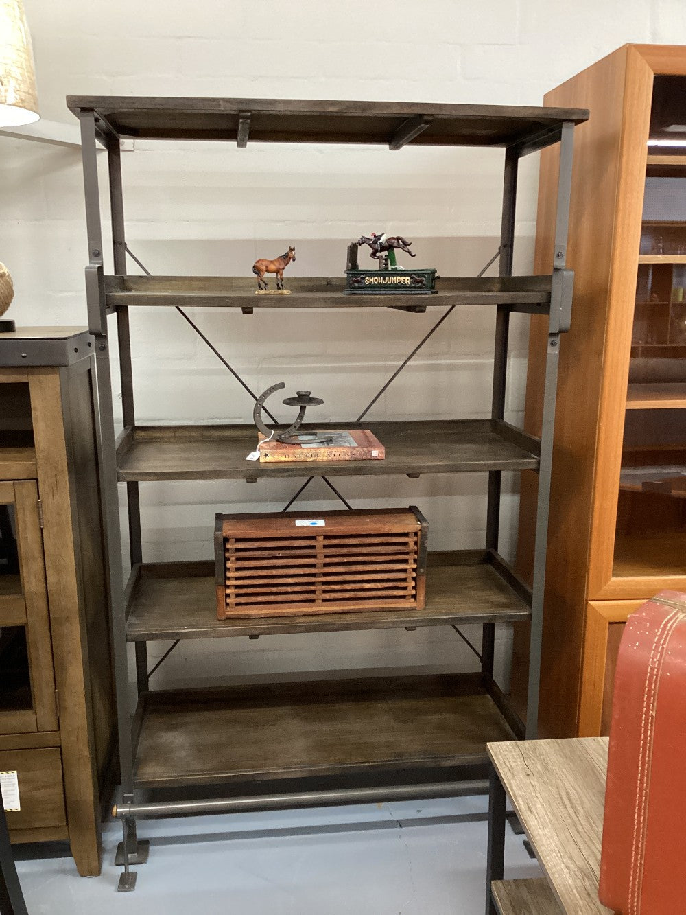 Rustic wood and metal bookshelf 42x15|3727