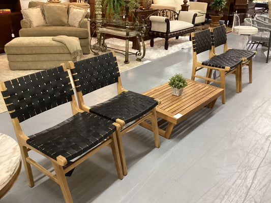 4 Safavieh black strap leather chairs|3758