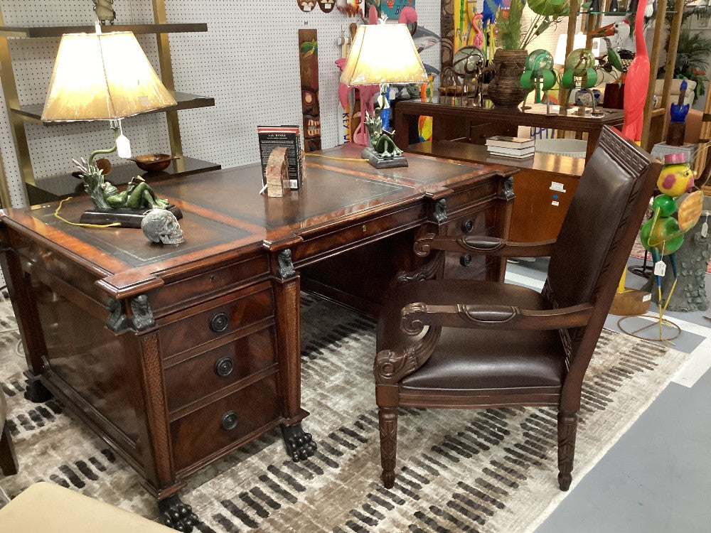 Decorative leather and wood chair|3762