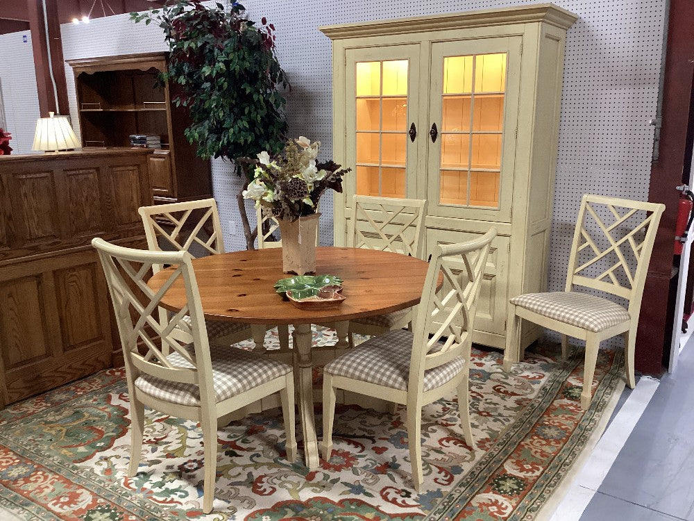 Country French dining table w 6 chairs and China cabinet|3827