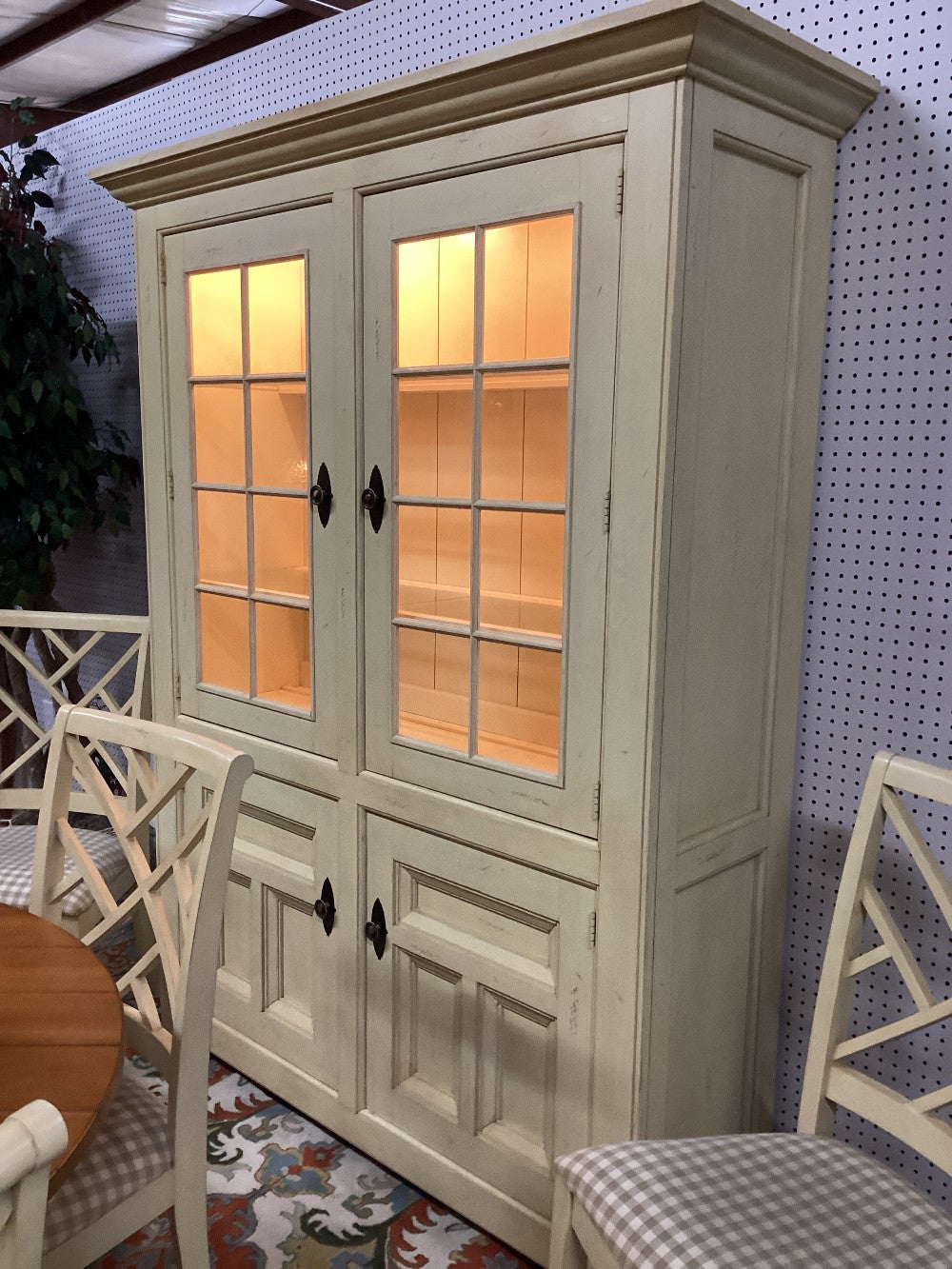 Country French dining table w 6 chairs and China cabinet|3829