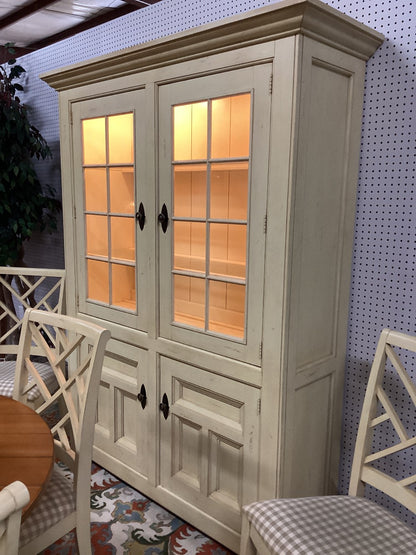 Country French dining table w 6 chairs and China cabinet|3829