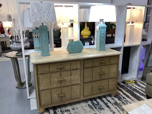 Dresser/console with 6 drawers with faux stone top|3844