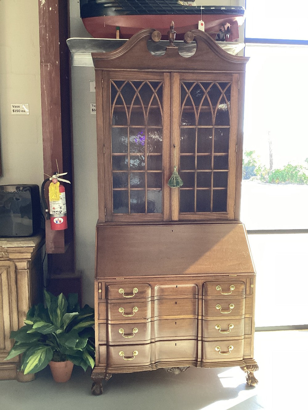 Antique secretary desk with glass cabinet|3851