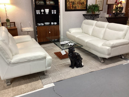 White Leather Sofa/Loveseat|3855