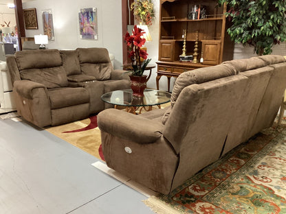 Brown sofa and loveseat|3881