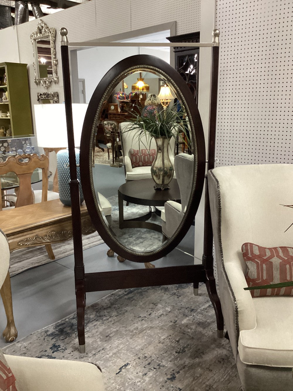 Espresso wood and satin nickel floor mirror|3915