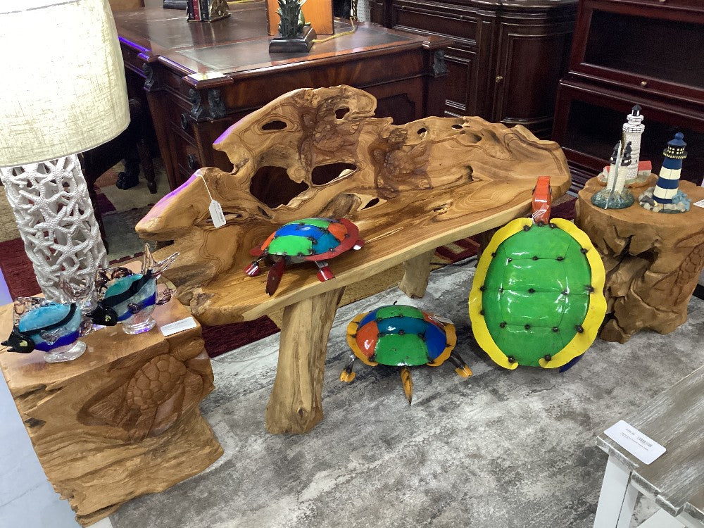 Teak Loveseat w/ turtle carving|3947