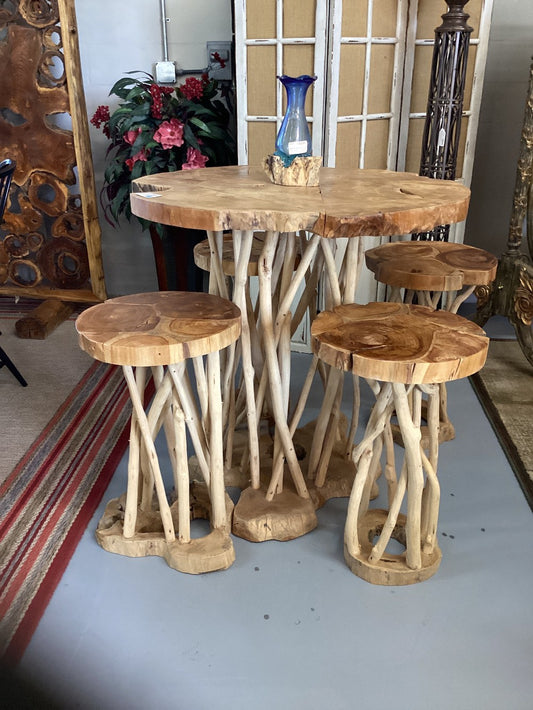 Teak Pub Table w/ 4 Stools|3983