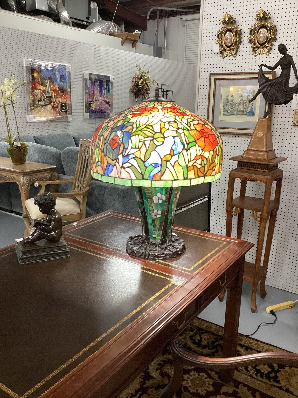 Tiffany Style Lamp Green/Orange/Blue Floral|4145