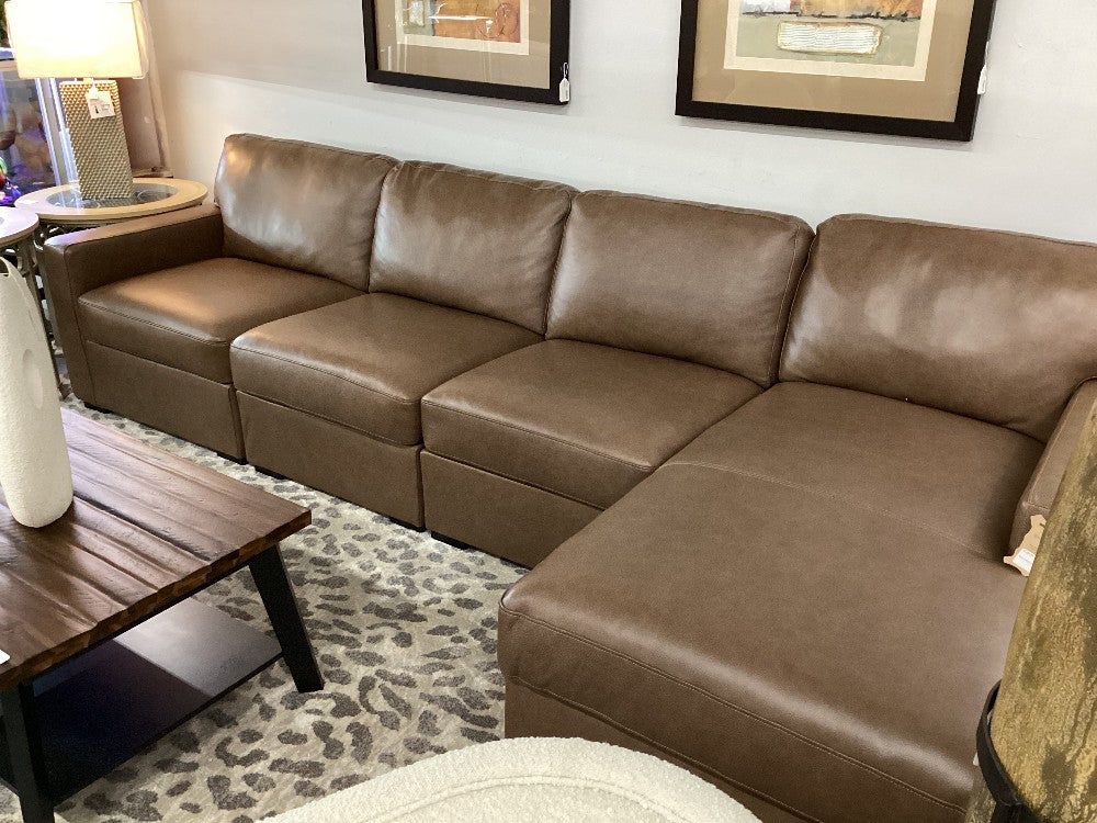 Macys Brown Leather Sofa w/ Chaise|4171