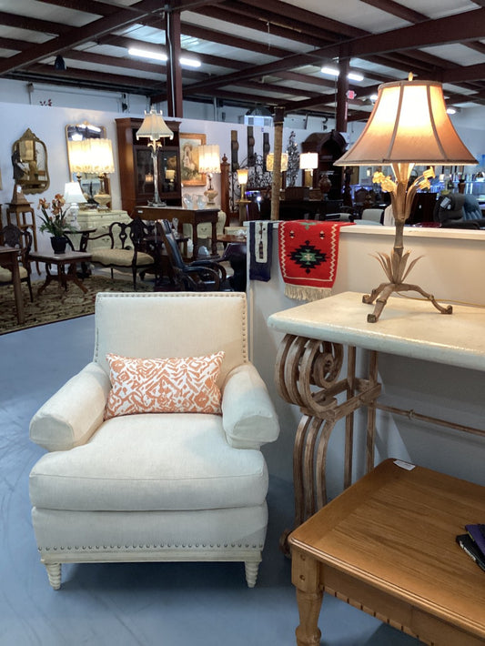 Sherrill furniture Cream cloth chair with nail heads|4213