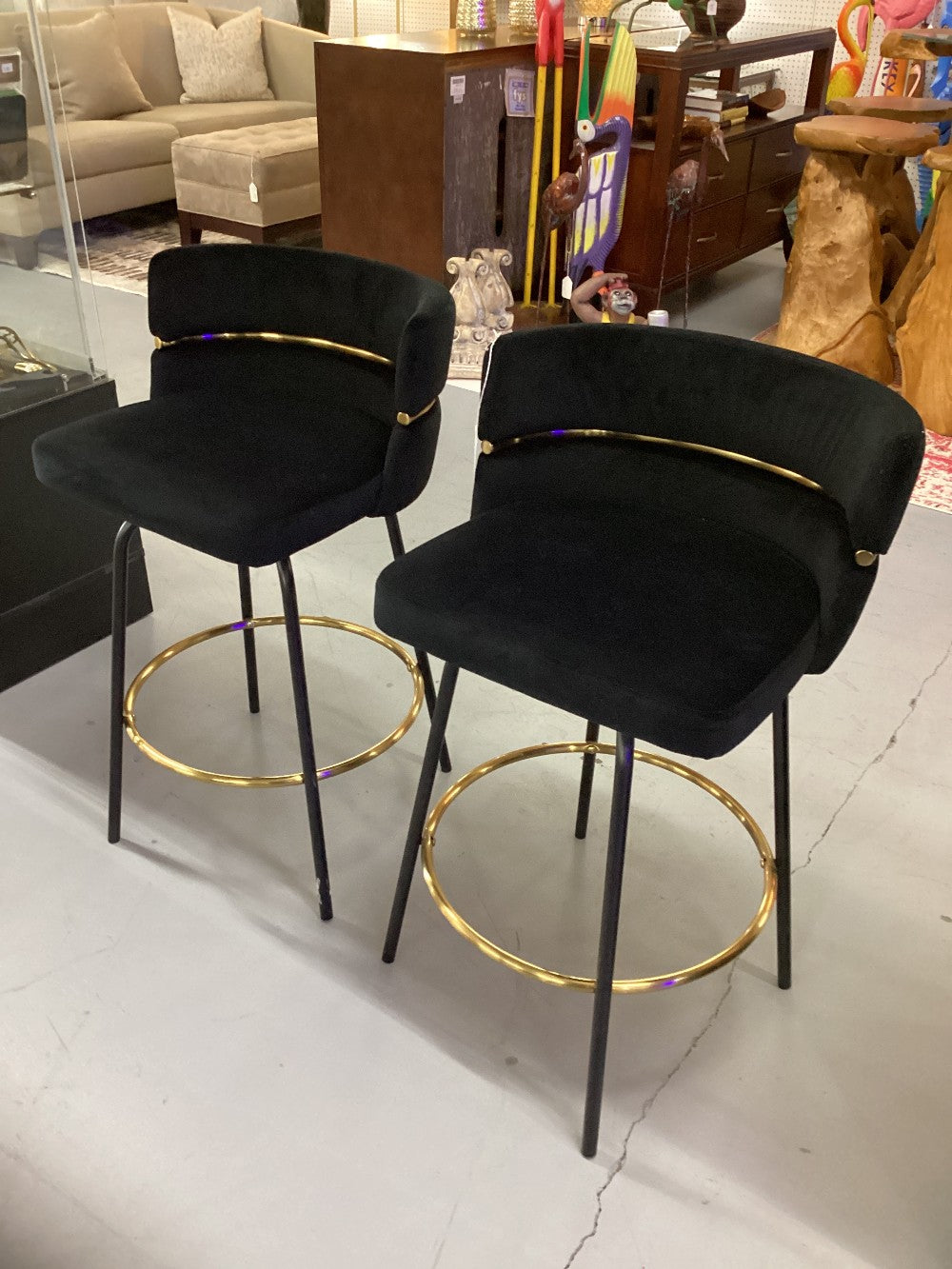Pair Black Velvet Barstool|4277