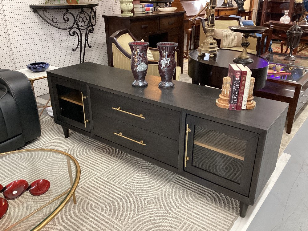 Espresso modern console with gold accents|4399