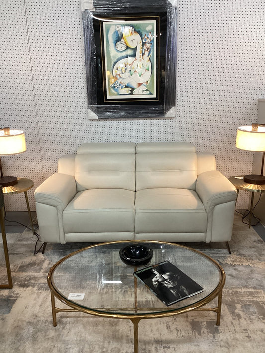 Cream leather electric reclining loveseat|4468