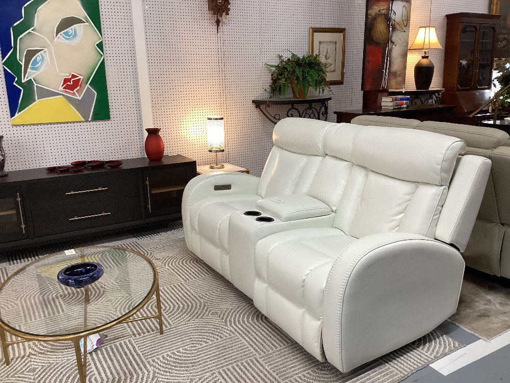 Electric White Leather Reclining Loveseat|4519