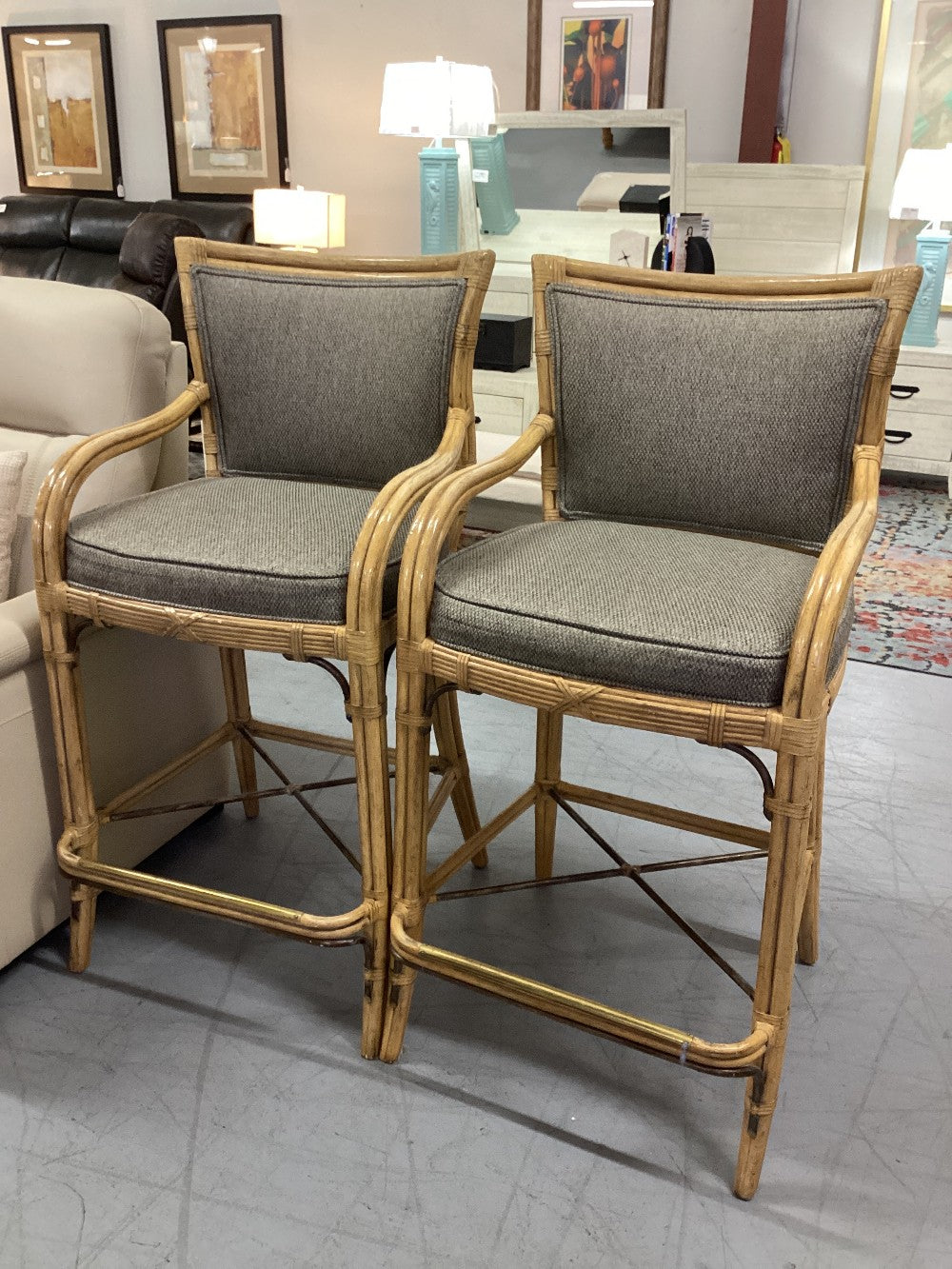 Rattan and fabric barstool|4528