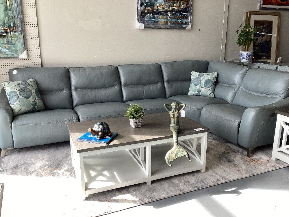 Blue Electric leather reclining sectional|4549