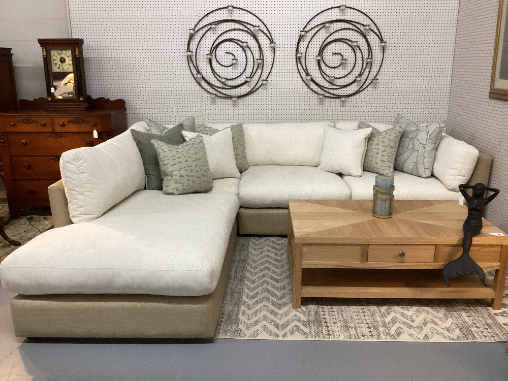 Cindy Crawford cream fabric sectional|4565