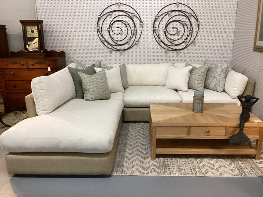 Cindy Crawford cream fabric sectional|4565