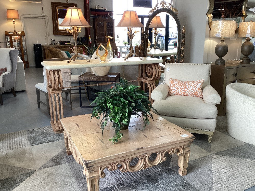 Pink Caeved Distressed Coffee Table|4578