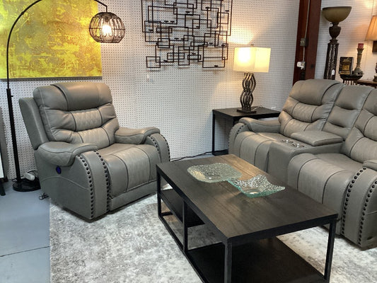 Gray leather electric recliner|4581