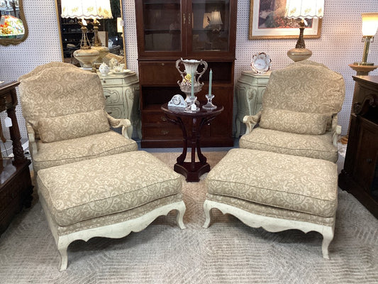 Pair of decorator chairs with ottomans|4628