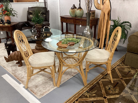 Glass top Ratan table with two chairs|4644