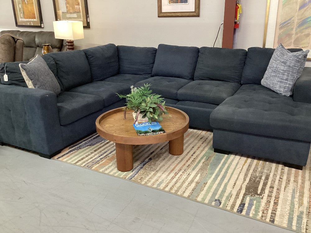 Dark blue fabric sectional with trundle and storage|4675