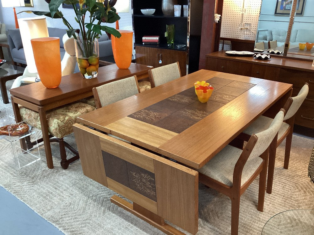 MCM tile drop leaf dining table with 4 chairs|4751