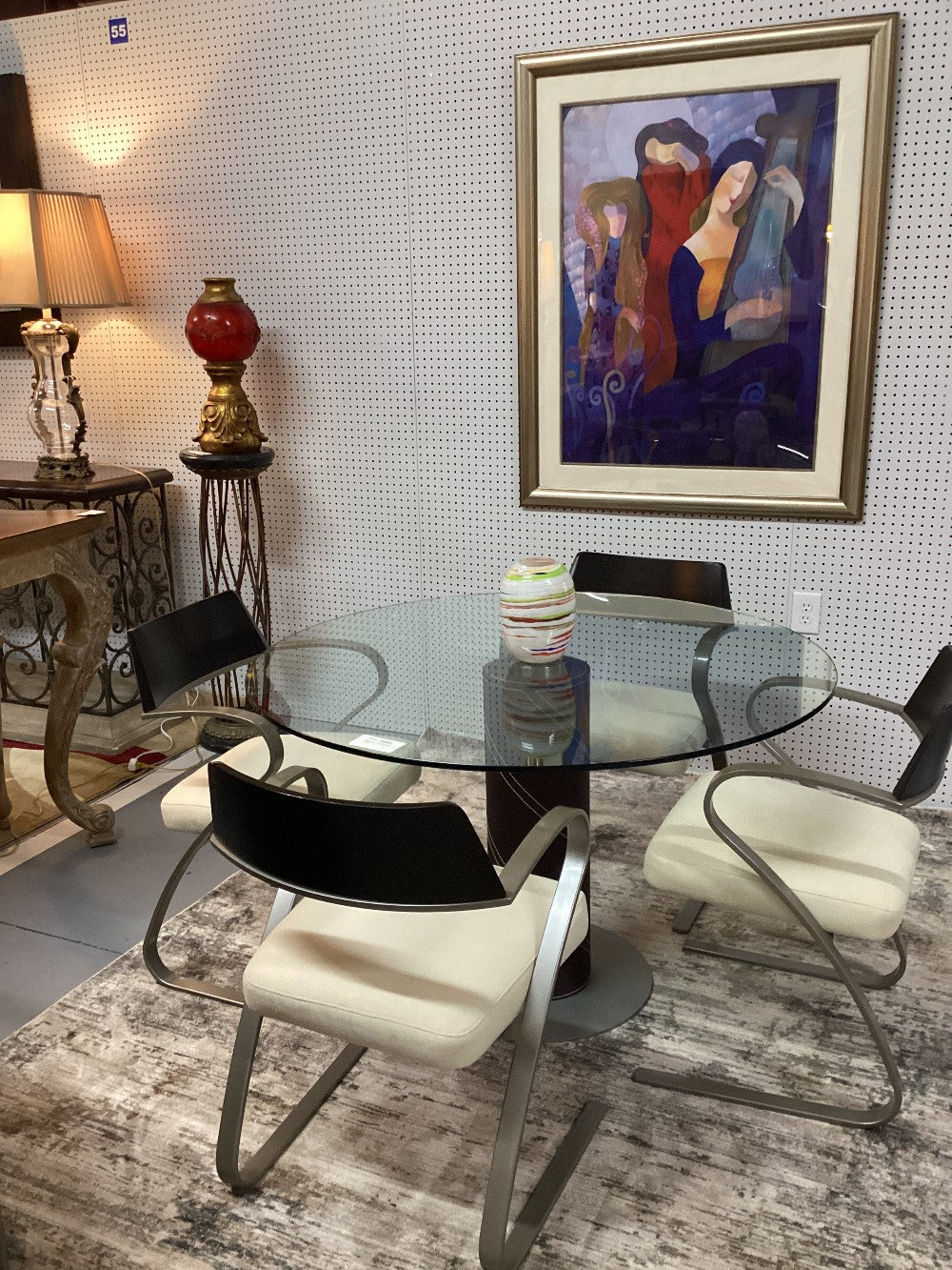 Modern glass top dining table with 4 chairs|4764