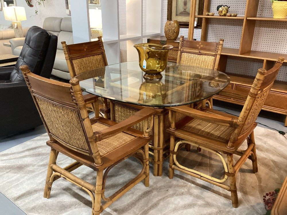 MCM rattan dining table with 4 chairs|4771