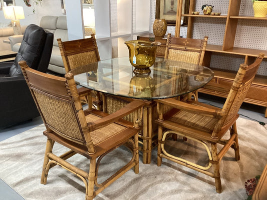 MCM rattan dining table with 4 chairs|4771