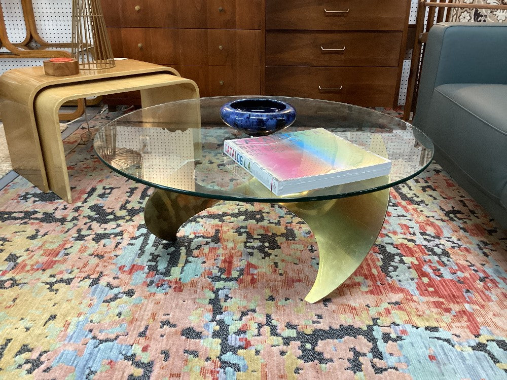 MCM glass top coffee table|4778