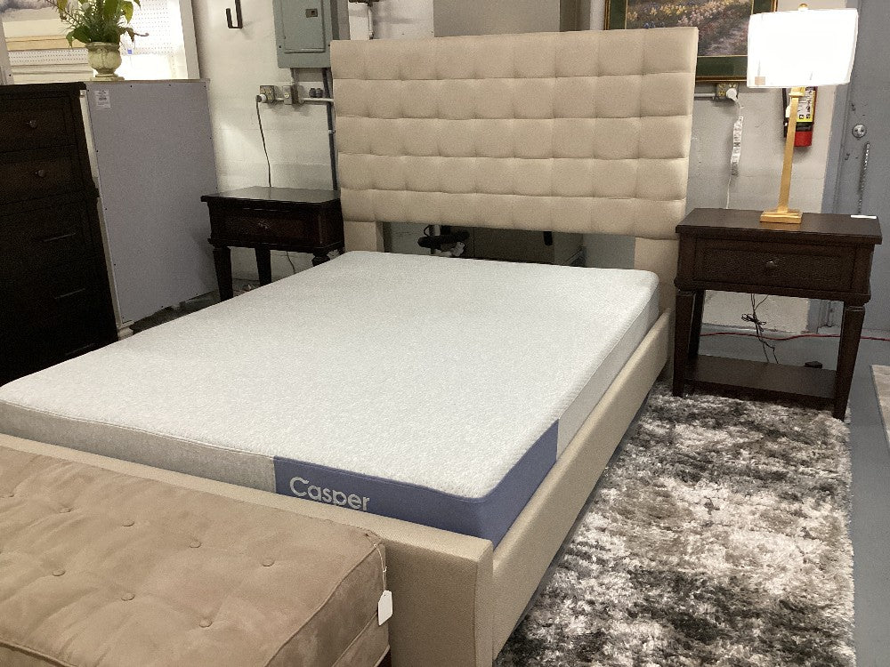 Beige upholstered bed|4889