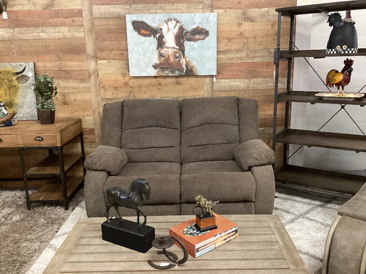 Brown fabric manual reclining loveseat|4918