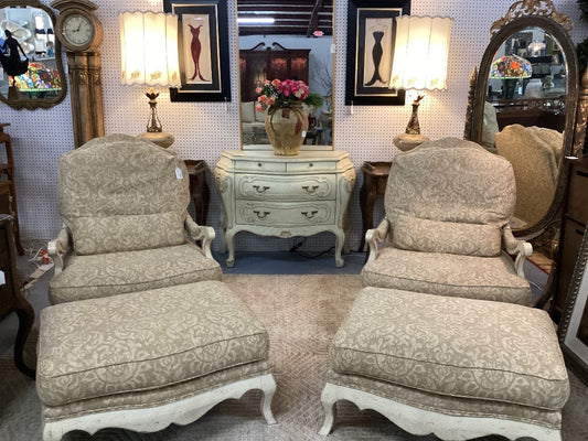 Pair of decorator chairs with ottomans|4924