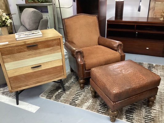 Faux crocodile and fabric chair with ottoman|4993