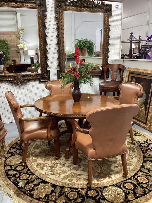 Nail head wood table with 4 rolling chairs|4995