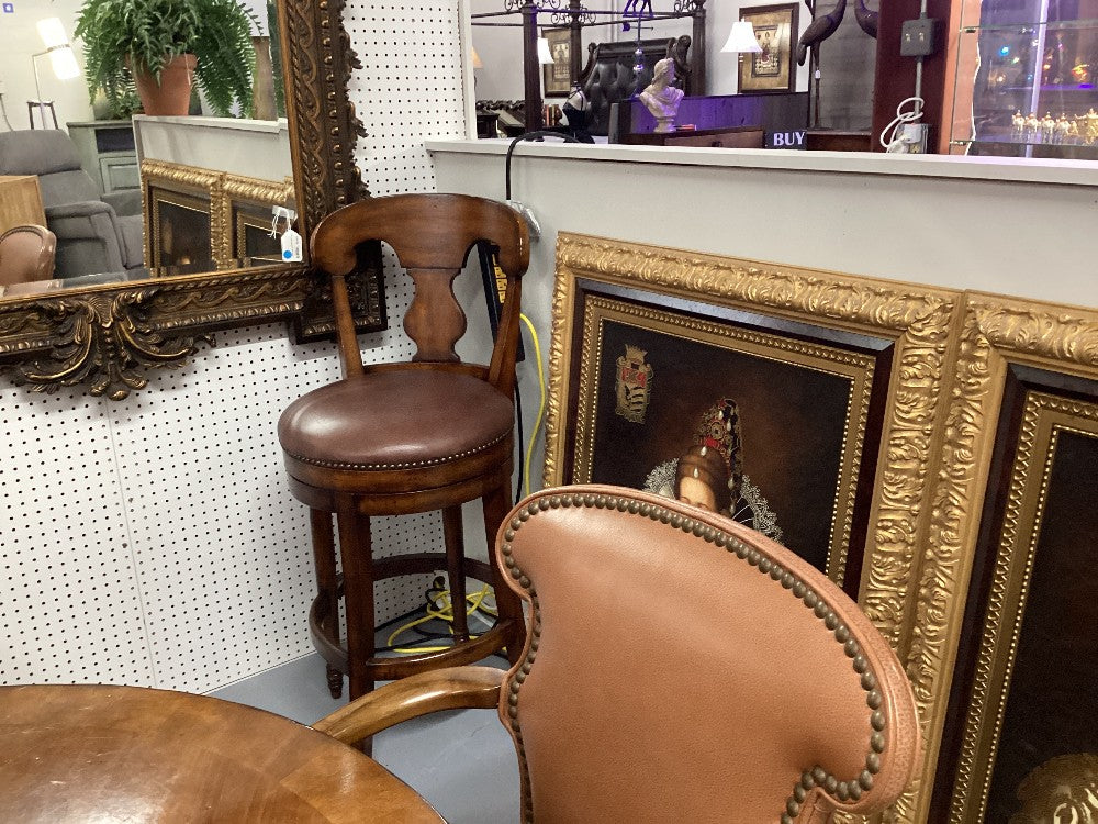 Wood and nail head barstool|4996