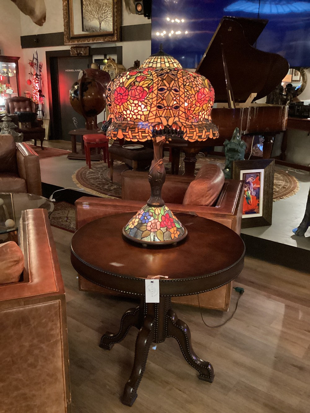 Leather wrapped Wood  table|5026