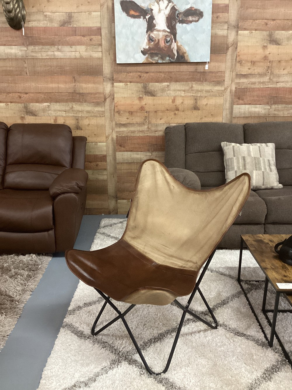 Brown leather and canvas accent chair|5171